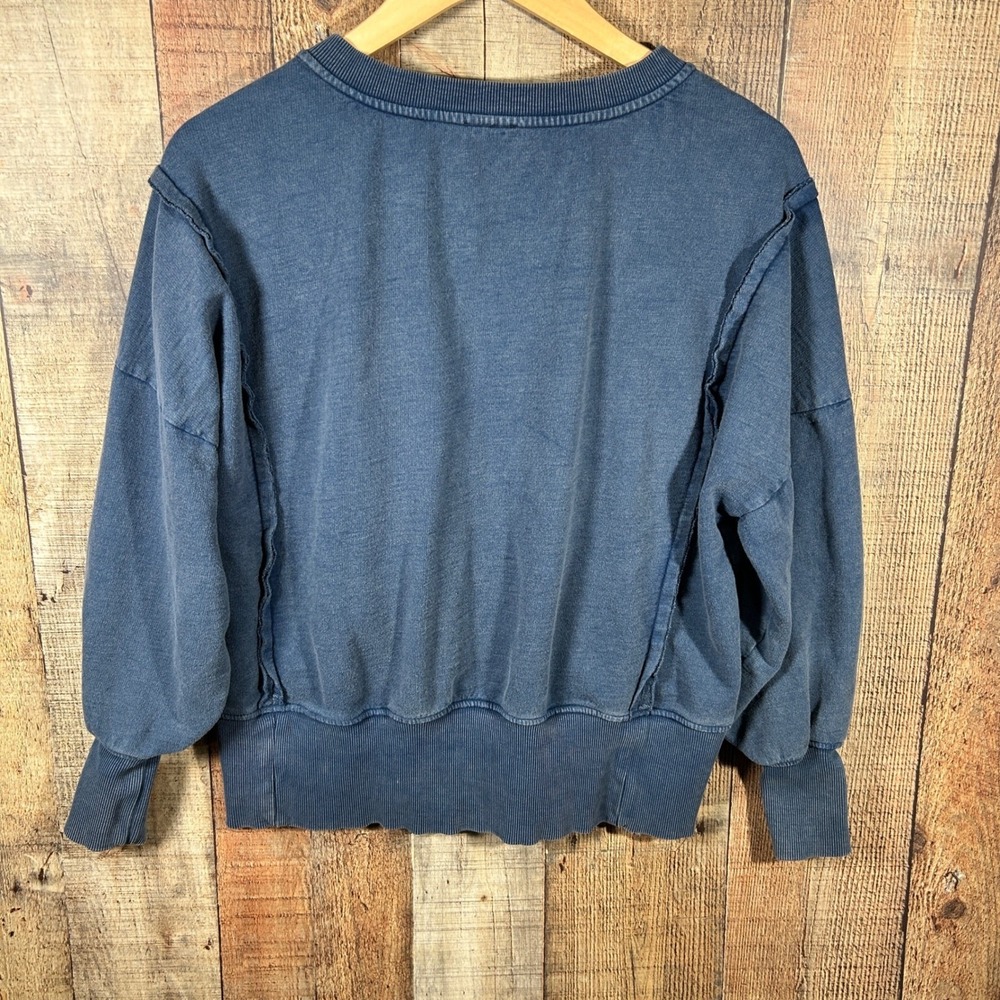Anthropologie Pilcro Pintuck Henley Sweatshirt XS Blue Oversized Boho Pullover - Picture 6 of 6